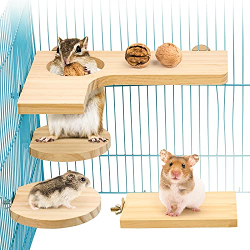 Episkey 4-teiliges Hamster-Plattform-Set, L-förmige große Plattform mit Löchern, Naturholz, Papageien, rundes Stehbrett, Rennmäuse, Chinchillas-Pedal, Spielplatz, Vogelkäfigzubehör von Episkey