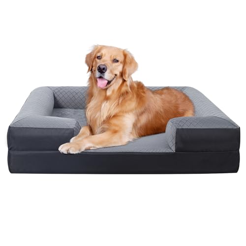 Eplinnest Robustes Hundebett, wasserdicht und kratzfest, Samt- und Oxford-Stoff, hochdichter stützender Schaumstoff, vollständig abnehmbarer, maschinenwaschbarer Bezug (109,2 x 81,3 x 16,5 cm) von Eplinnest