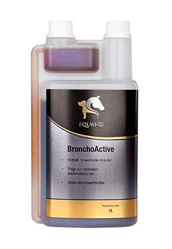 Equanis BronchoActive für Pferde | 1 l | Ergänzungsfuttermittel für Pferde | Zur Unterstützung der Bronchien | Enthält Wirkstoffe aus Hustenkräuter und Bronchialkräuter von Equanis