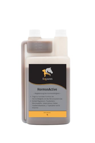 Equanis HormonActive - 1L Mönchspfeffer für Pferde zur Regulierung des Hormonhaushaltes. Mit Magnesium, Traubenkernmehl, Johanniskraut, Tryptophan, B12, Traubensilberkerzenextrakt und Salbei von Equanis