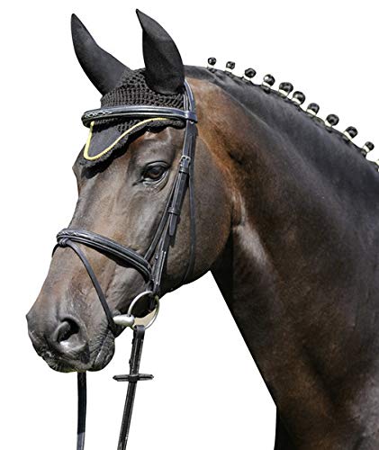 Equi Deluxe Fliegenhaube mit Ohren von HKM gehäkelte Fliegenohren mit Dekolitze (Cob, Black/Black) von Equi Deluxe