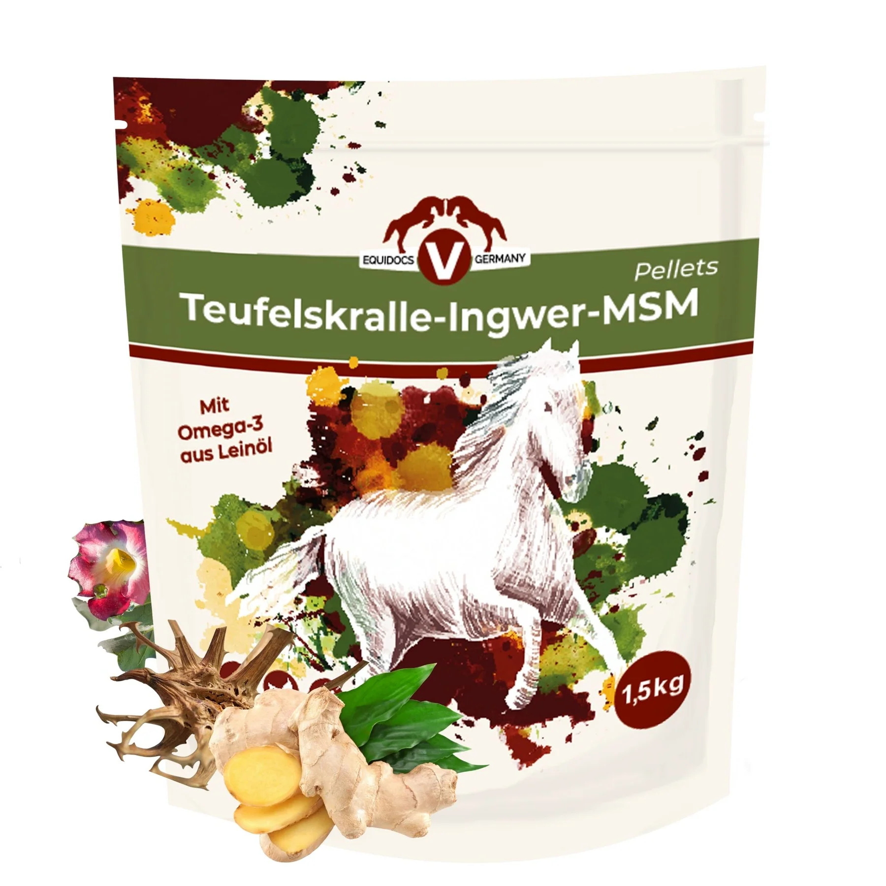 Equidocs Teufelskralle-Ingwer-Msm Pellets 1500g Nährstoffe für strapazierte Gelenke von Equidocs