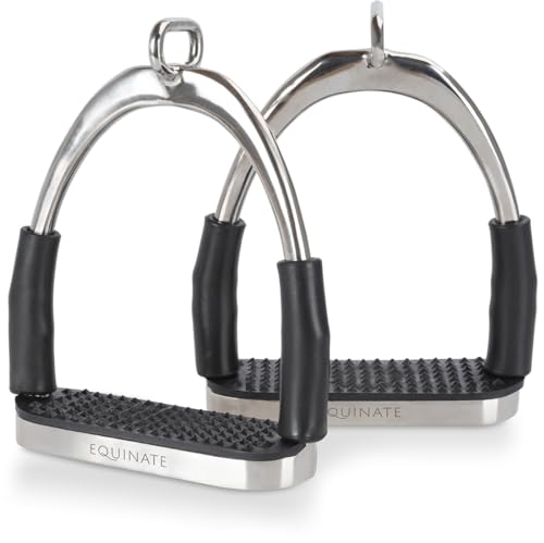 Equinate Sicherheitssteigbügel Charles 12cm Edelstahl - Mit Anti-Rutsch Trittfläche aus Gummi - Steigbügel für Erwachsene und Kinder - Entlastet die Fußgelenke - 2 Stück Equinate Sicherheitssteigbügel Charles 12cm Edelstahl - Mit Anti-Rutsch Trittfläche aus Gummi - Steigbügel für Erwachsene und Kinder - Entlastet die Fußgelenke - 2 Stück von Equinate