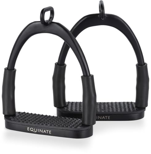 Equinate Sicherheitssteigbügel Manchester 10cm Schwarz Matt - Mit Anti-Rutsch Trittfläche aus Gummi - Steigbügel für Erwachsene und Kinder - Entlastet die Fußgelenke - 2 Stück Equinate Sicherheitssteigbügel Manchester 10cm Schwarz Matt - Mit Anti-Rutsch Trittfläche aus Gummi - Steigbügel für Erwachsene und Kinder - Entlastet die Fußgelenke - 2 Stück von Equinate