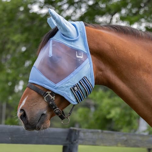Equinavia Algard Fliegenmaske aus weichem Netzgewebe mit Ohrenschutz und 45 LSF | Keine Augenreizung - Hellblau - Cob von Equinavia