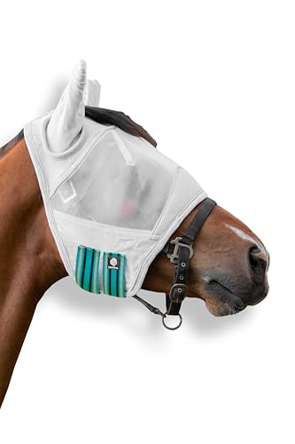 Equinavia Algard Fliegenmaske aus weichem Netzgewebe mit Ohrenschutz und 45 LSF | Keine Augenreizung - Silber/Türkis - Cob Equinavia Algard Fliegenmaske aus weichem Netzgewebe mit Ohrenschutz und 45 LSF | Keine Augenreizung - Silber/Türkis - Cob von Equinavia