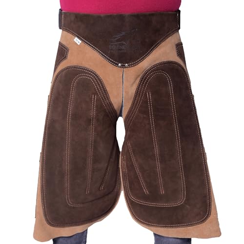 Farrier Schürze Chaps 2 mm Rindsleder, 73,7 cm Länge, verstellbare Taille (71,1 cm - 132,1 cm), ergonomische Schaumstoff-Polsterung für Oberschenkel und Rücken, 4 Messertaschen, 2 Nagelmagnete zum von Equine Care