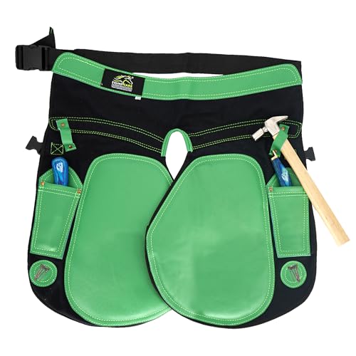 Equine Care Damen Farrier Schürze Chaps – 2 mm Rindsleder, 500 g/m² Leinwand, 58,4 cm Länge, verstellbare Taille (71,1–132,1 cm), beidhändige Messertaschen, Magnete und Schlaufen – Hufeisen & Hufeisen von Equine Care