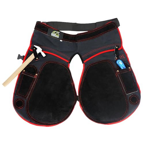 Equine Care Damen Farrier Schürze Chaps – 2 mm Rindsleder, 500 g/m² Leinwand, 58,4 cm Länge, verstellbare Taille (71,1–132,1 cm), beidhändige Messertaschen, Magnete und Schlaufen – Hufeisen & Hufeisen von Equine Care