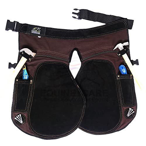 Equine Care Damenschürze – 2 mm Rindsleder, 500 g/m² Leinwand, 58,4 cm Länge, verstellbare Taille (71,1–132,1 cm), beidhändige Messertaschen, Magnete und Schlaufen – Hufeisen & Hufeisen von Equine Care