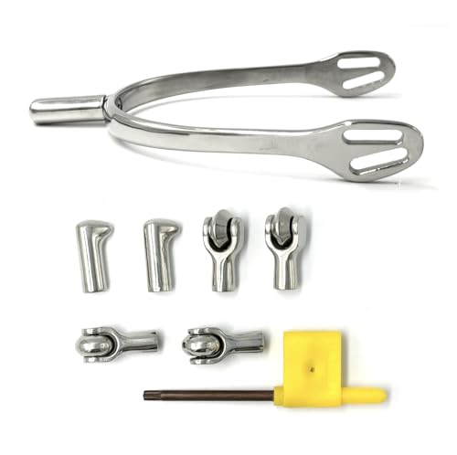 ES1045 ErgoSpur Edelstahl Wechselkopf-Sporen 4-in-1 mit Dornsporen, Tropfenform, UFO-Radsporen und Soft Touch Ballsporen Reitsporen Reiten Sporen Spur hochwertiger Edelstahl (M 30 mm - Herren) von Equine Smile