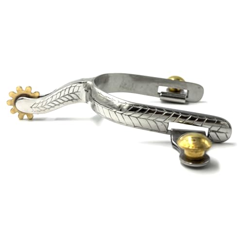 Equine Smile ES1004 Western Edelstahl Sporen mit Sonnenrad Kupfer Rowel Flechtmuster Cowboy Reitsporen Pferdesporen rostfrei Pferde Boot Roper Spurs von Equine Smile