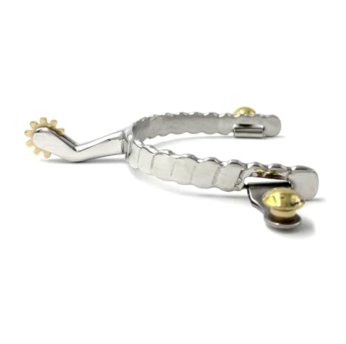 Equine Smile ES1065 Western Edelstahl Sporen Seilmuster mit Sonnenrad Kupfer Rowel Cowboy Reitsporen Pferdesporen rostfrei Pferde Boot Roper Spurs von Equine Smile