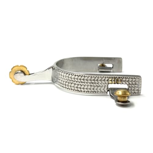 Equine Smile ES1088 Western Edelstahl Sporen Getreidemuster mit Sonnenrad Kupfer Rowel Cowboy Reitsporen Pferdesporen rostfrei Pferde Boot Roper Spurs von Equine Smile