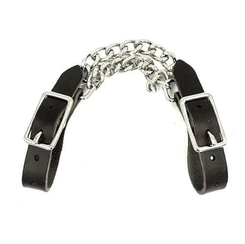 Equine Smile ES3019 Kinnketten Verschiedene Typen Leder Nylon Edelstahl mit doppelt oder gedrehte Kette (Doppelt Kette/Leder Braun) von Equine Smile