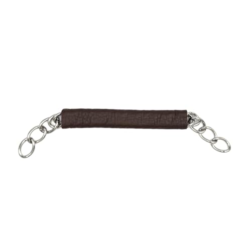 Equine Smile ES3019 Kinnketten Verschiedene Typen Leder Nylon Edelstahl mit doppelt oder gedrehte Kette (Gedreht Kette/Braun Leder Kinnkettenschoner) von Equine Smile
