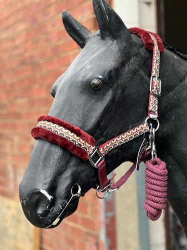 EQUIPRIDE Halfter und Leine Straßenset aus Kunstfell, Burgunderrot, Full-M (Mini Shetland) von Equipride