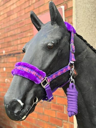 EQUIPRIDE Halfter und Leine Straßenset aus Kunstfell, Einhorn-Druck, Violett, Full-M (Mini Shetland) von Equipride