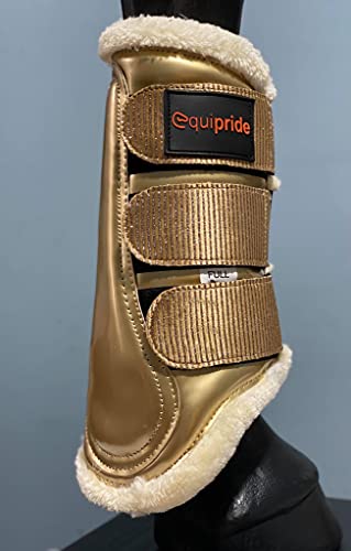Equipride Pferde-Bürstenstiefel mit glitzerndem Glitzermaterial, Größe XL bis Pony (Full (L), Gold) von Equipride