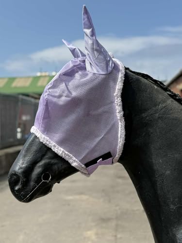 Fliegenmaske Pferd mit Ohrenschutz, UV-Schutznetz, Fleece-Rand Comfort Fit Silber und Levender (Levender, Pferd (Full)) von Equipride