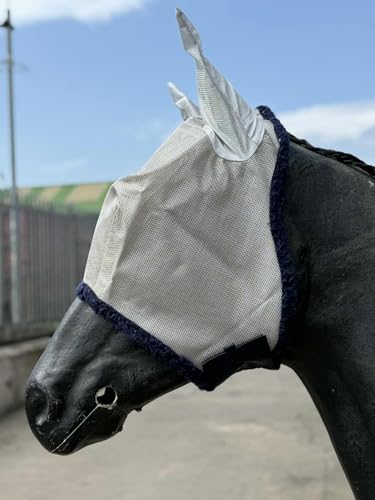 Fliegenmaske Pferd mit Ohrenschutz, UV-Schutznetz, Fleece-Rand Comfort Fit Silber und Levender (Silber, Pony) von Equipride