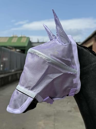 Fliegenmaske für Pferde mit abnehmbarem Nasenschutz, UV-Schutz, Netzohren, Silber und Lavendel (Levender, Pferd (Full)) von Equipride