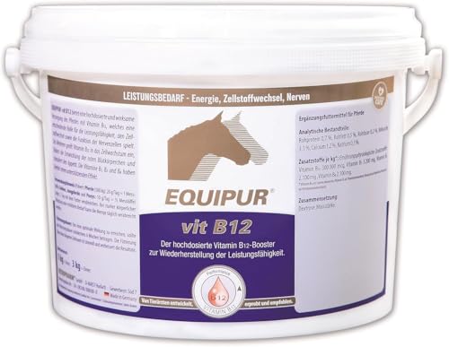 Equipur VIT B12 | 3 kg | Ergänzungsfuttermittel für Pferde | Hochdosierter Vitamin B12-Booster zur Wiederherstellung der Leistungsfähigkeit bei Pferden und Ponys | ADMR-konform von Equipur