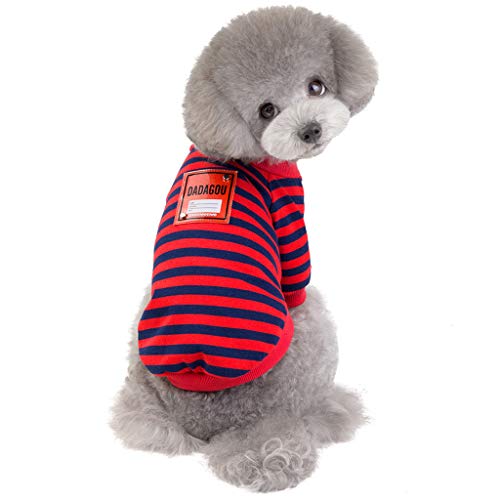 EraAja Mode-Haustier-Frühlings- und Sommer-Streifen aus Reiner Baumwolle kostümiert Haustier-T-Shirt Katze Mit Mittelfinger T Shirt (Red, M) von EraAja