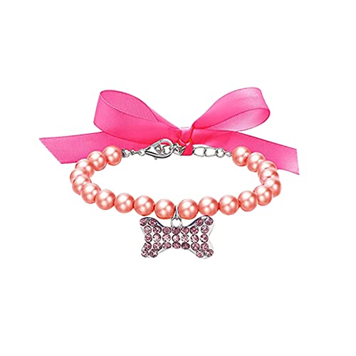 Haustier-Perlenhalsband für kleine Haustiere, Katzen, Hunde, Halsband, Hundeknochen, Verstellbarer Anhänger, Schmuck Hundeleine Mit Zugstopp (Hot Pink, S) von EraAja