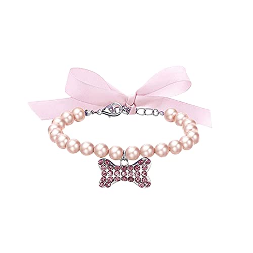 Haustier-Perlenhalsband für kleine Haustiere, Katzen, Hunde, Halsband, Hundeknochen, Verstellbarer Anhänger, Schmuck Hundeleine Mit Zugstopp (Pink, M) von EraAja