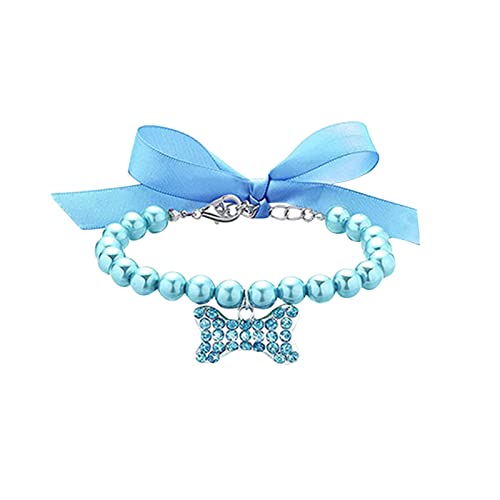 Haustier-Perlenhalsband für kleine Haustiere, Katzen, Hunde, Halsband, Hundeknochen, Verstellbarer Anhänger, Schmuck Hundeleine Mit Zugstopp (Sky Blue, L) von EraAja