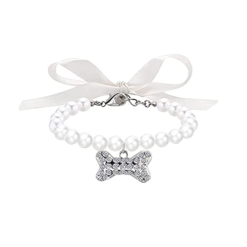 Haustier-Perlenhalsband für kleine Haustiere, Katzen, Hunde, Halsband, Hundeknochen, Verstellbarer Anhänger, Schmuck Hundeleine Mit Zugstopp (White, L) von EraAja