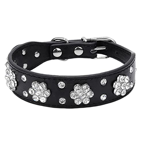 Niedliches Hundehalsband mit Bling-Bling-Strasssteinen -Blumenmuster -Hundehalsband für kleine und mittlere Größen Lederhalsband Rund (B, XS) von EraAja