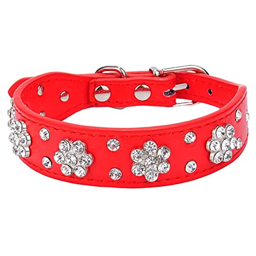 Niedliches Hundehalsband mit Bling-Bling-Strasssteinen -Blumenmuster -Hundehalsband für kleine und mittlere Größen Lederhalsband Rund (C, M) von EraAja