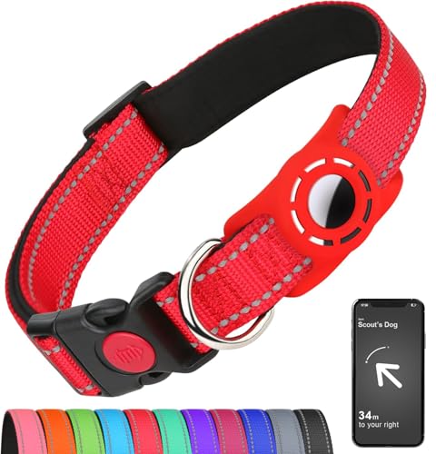 Erbine Airtag Hundehalsband für Welpen Hunde, Reflektierende Hundehalsbänder mit AirTag Halterung, Nylon Haustierhalsband Verstellbar für Alle Rassen, Rot von Erbine