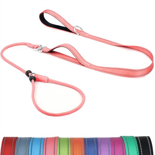 Erbine Hundeleine mit doppelt gepolstertem Griff, verheddert sich nicht, reflektierendes Nylon, kein Ziehen, Trainingsleine für kleine, mittelgroße Hunde, 1,8 m, Rosa von Erbine