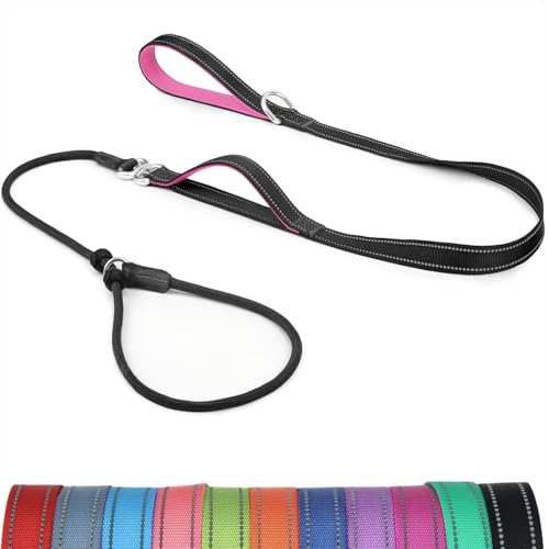Erbine Hundeleine mit doppelt gepolstertem Griff, verheddert sich nicht, reflektierendes Nylon, kein Ziehen, Trainingsleine für kleine, mittelgroße Hunde, 1,8 m, Schwarz/Hot Pink Erbine Hundeleine mit doppelt gepolstertem Griff, verheddert sich nicht, reflektierendes Nylon, kein Ziehen, Trainingsleine für kleine, mittelgroße Hunde, 1,8 m, Schwarz/Hot Pink von Erbine