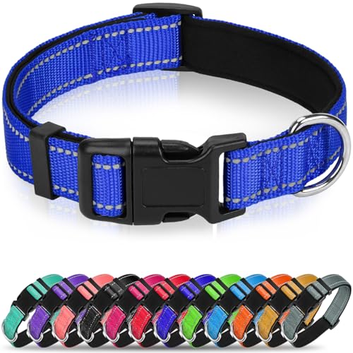 Erbine Reflektierendes Hundehalsband, weiches Neopren, gepolstertes Nylon, Haustierhalsband mit Schnellverschluss-Schnalle, verstellbar für große Hunde, Marineblau, L von Erbine