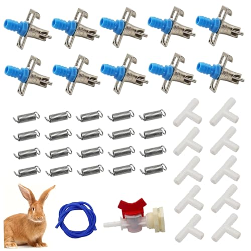Kit des Kaninchenwässerungssystems umfassen 10 Hühnerwassernippel, ID 5/16 Schlauch, Barbbeschläge zum G1/2 -Gewindeanschluss, Bucket ContrArrabbit des Wasserversorgungssystems von Ercoiong