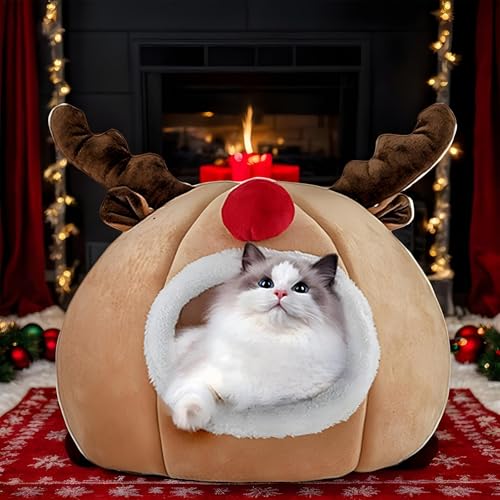 Erconsso Haustierbett Weihnachten Geschlossenes Katzenbett Katzenhöhle Bett Zelthaus mit Kissen, PP-Baumwolle, 35 x 35 x 40 cm, Katze, Unisex Erconsso Haustierbett Weihnachten Geschlossenes Katzenbett Katzenhöhle Bett Zelthaus mit Kissen, PP-Baumwolle, 35 x 35 x 40 cm, Katze, Unisex von Erconsso