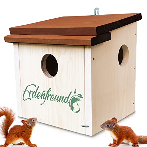 ERDENFREUND® Eichhörnchen Kobel artgerecht mit 3 Fluchtlöchern Eichhörnchenhaus zum Nisten Jungtiere aufziehen und für die Winterruhe von Eichhörnchen von Erdenfreund