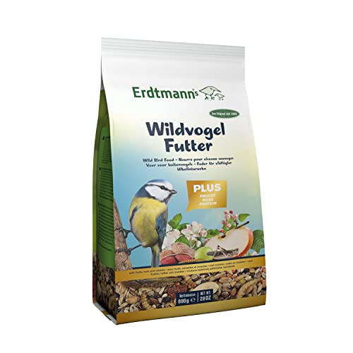 Erdtmanns Wildvogelfutter Plus 4 x 800 g Standbeutel | Geeignet für alle Jahreszeiten | Saubere Futtersteller | Für die Balkonfütterung von Erdtmann's