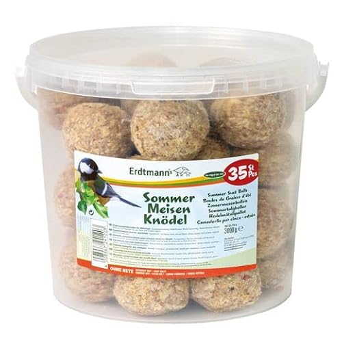 Erdtmanns Sommer-Meisenknödel ohne Netz im Eimer 3 kg – nachhaltige Vogelfütterung mit Fruchtpellets & Getreideflocken – leichte Nahrungsaufnahme – ideal für Sommerfütterung von Erdtmanns