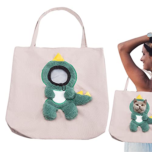 Erice Haustier Canvas Umhängetasche, Tragbare Haustier Katze Handtasche mit Verstellbarem Loch, Tragbare Katzen Kleine Haustier Canvas Tote Brusttasche, Haustier Tragen Brusttasche für Kleine Hunde von Erice