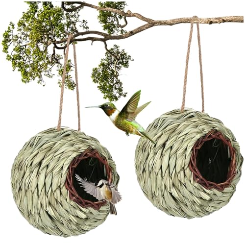 2pcs Hummingbird Nest Houses Natural Gras Hängende Vogelhütte Handgewebt von Ericetion