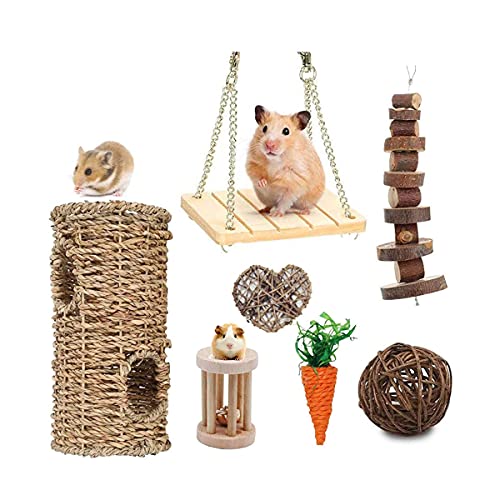 6/7 Pack Guinea Pig Spielzeug Set, Natürliche Apple Holz Kaninchen Ratte Hase Chinchillas Hamster Kauen Spielzeug, Holz Übung Zubehör (One Size,A 6 Pack) von Erichman