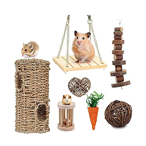 Erichman 6/7 Pack Guinea Pig Spielzeug Set, Natürliche Apple Holz Kaninchen Ratte Hase Chinchillas Hamster Kauen Spielzeug, Holz Übung Zubehör (One Size,H 7 Pack) von Erichman