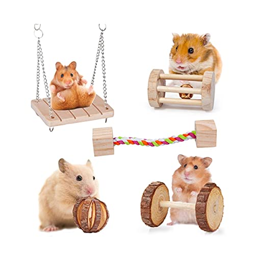 Pack von 5 Guinea Pig Spielzeug Chinchilla Hamster Ratte Spielzeug, Bunny Gerbil Molaren Holz Natürliche Pet Balls Kleine Haustiere Spielen Spielzeug (One Size,A) von Erichman