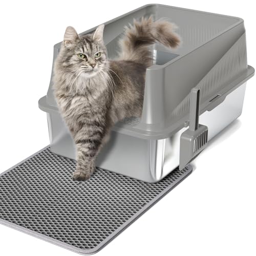 Katzentoilette aus Edelstahl, hohe Seiten, geschlossene Katzentoilette mit Streuschild, XLarge Metall-Klo für große Katzen, antihaftbeschichtet und auslaufsicher, leicht zu reinigen, inklusive Katzentoilette aus Edelstahl, hohe Seiten, geschlossene Katzentoilette mit Streuschild, XLarge Metall-Klo für große Katzen, antihaftbeschichtet und auslaufsicher, leicht zu reinigen, inklusive von Erinaik