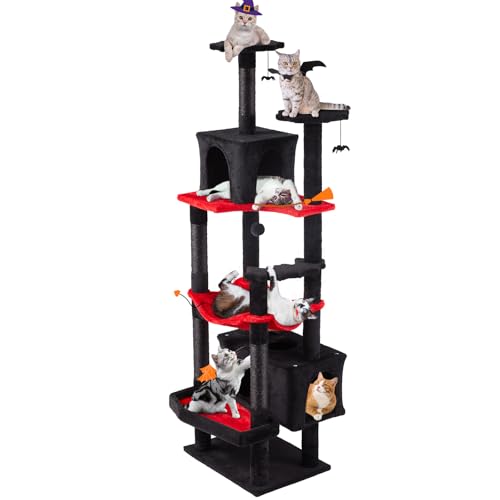 Erinnyees Gothic-Katzenbaum, 179,1 cm, robuster schwarzer Katzenturm, hoher Goth-Baum mit Doppel-Kitty-Höhle, Maine Coon Kitty Kratzbaum mit Sargbett, Hängematte, gruselige Bälle Erinnyees Gothic-Katzenbaum, 179,1 cm, robuster schwarzer Katzenturm, hoher Goth-Baum mit Doppel-Kitty-Höhle, Maine Coon Kitty Kratzbaum mit Sargbett, Hängematte, gruselige Bälle von Erinnyees